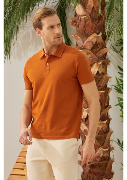 Erkek Basic Polo Yaka Tişört (Regular Fit) Taba