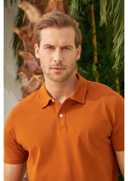 Erkek Basic Polo Yaka Tişört (Regular Fit) Taba