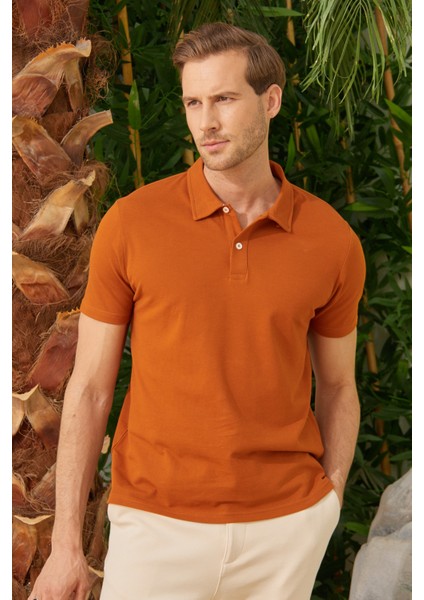 Erkek Basic Polo Yaka Tişört (Regular Fit) Taba