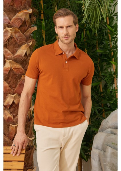 Erkek Basic Polo Yaka Tişört (Regular Fit) Taba