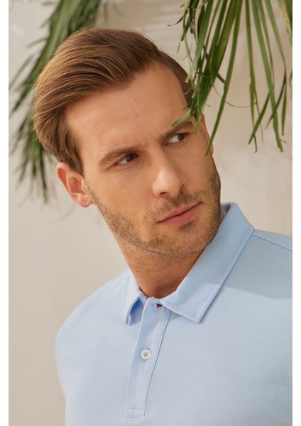 Erkek Basic Polo Yaka Tişört (Regular Fit) Açık Mavi fırsatları