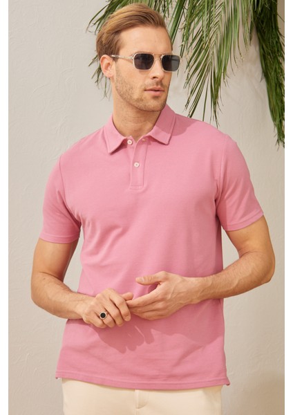 Erkek Basic Polo Yaka Tişört (Regular Fit) Gül Kurusu