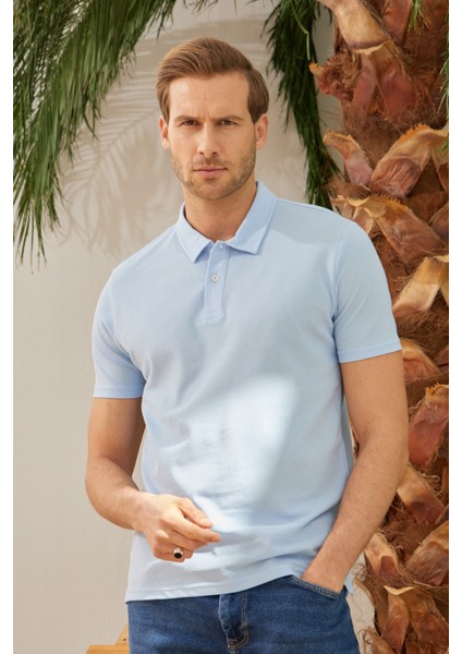 Erkek Basic Polo Yaka Tişört (Regular Fit) Açık Mavi