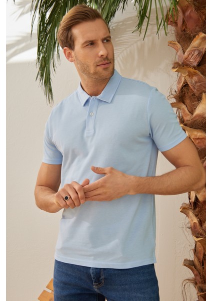 Erkek Basic Polo Yaka Tişört (Regular Fit) Açık Mavi indirimleri