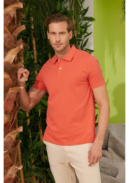 Erkek Basic Polo Yaka Tişört (Regular Fit) Turuncu