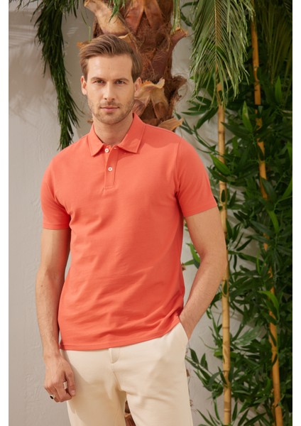 Erkek Basic Polo Yaka Tişört (Regular Fit) Turuncu