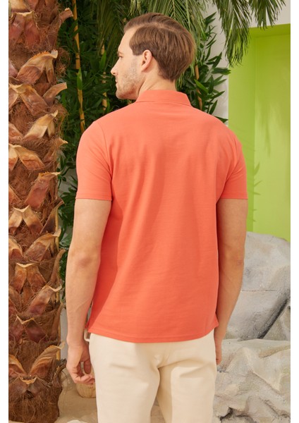 Erkek Basic Polo Yaka Tişört (Regular Fit) Turuncu