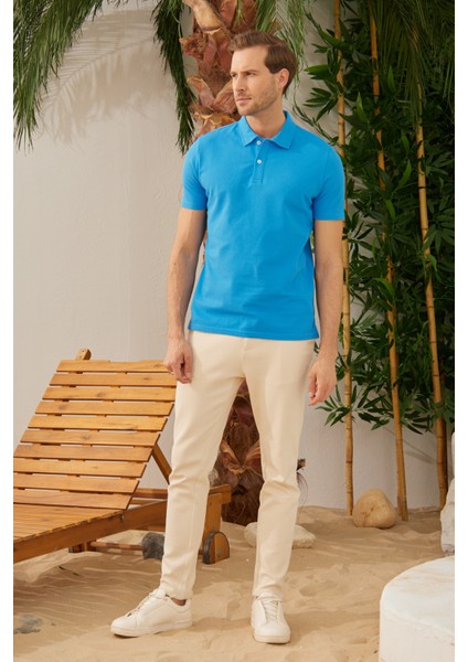 Erkek Basic Polo Yaka Tişört (Regular Fit) Turkuaz