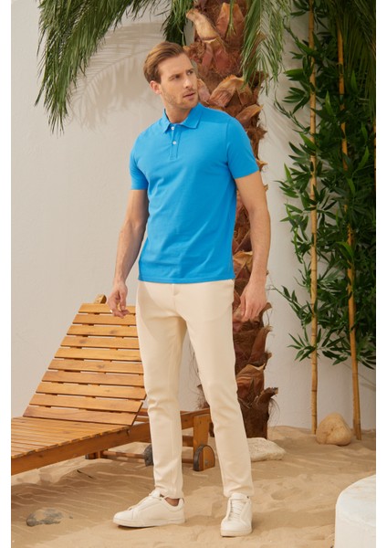 Erkek Basic Polo Yaka Tişört (Regular Fit) Turkuaz