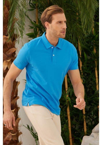 Erkek Basic Polo Yaka Tişört (Regular Fit) Turkuaz modelleri