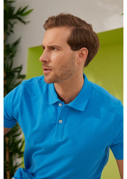 Erkek Basic Polo Yaka Tişört (Regular Fit) Turkuaz indirimleri