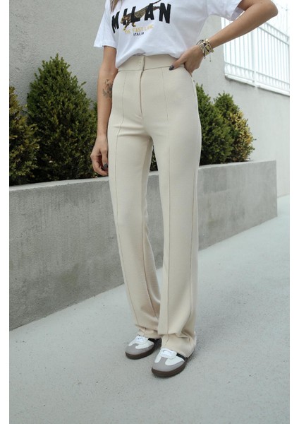 Taş Rengi Biyeli Palazzo Pantolon modelleri