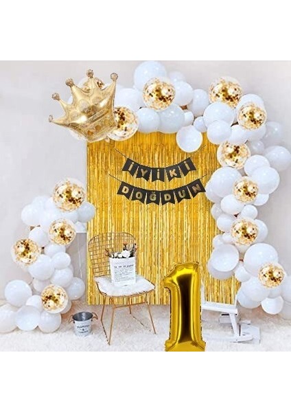 Kral Taçlı Beyaz Balon Zinciri 1yaş
