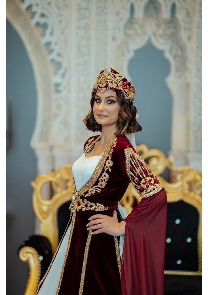 Bordo Gold Kolu Tül Kaftan Bindallı BRD18