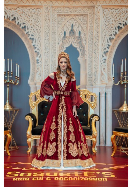 Bordo Gold Ispanyol Kol Kaftan Bindallı BRD19