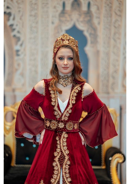 Bordo Gold Ispanyol Kol Kaftan Bindallı BRD19