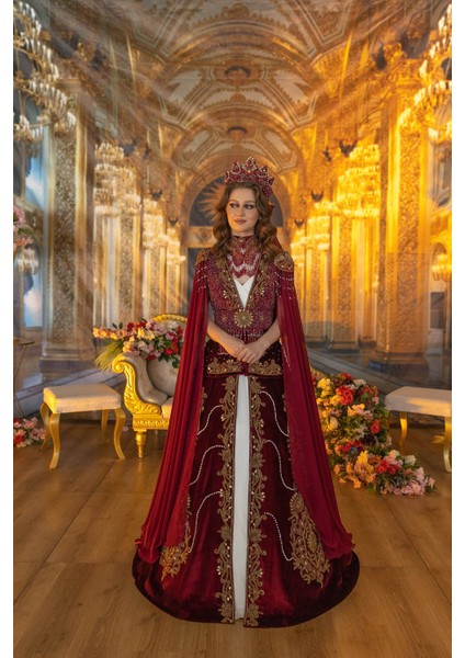 Bordo Gold Şifon Kol Kaftan Bindallı BRD23