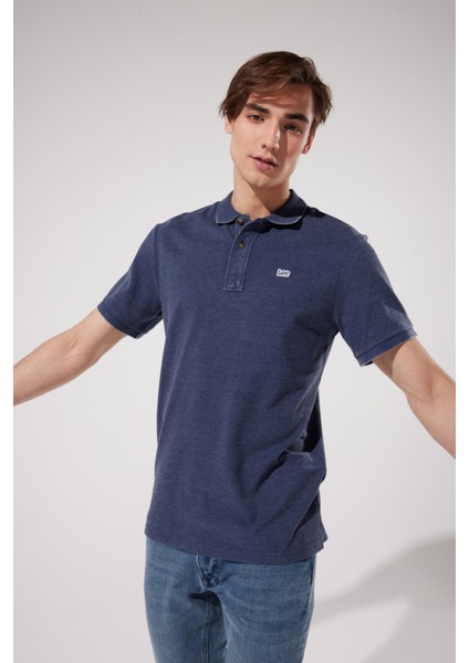 Regular Fit Normal Kesim Polo Yaka Indigo Tişört