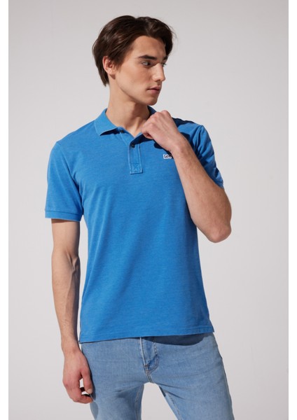 Regular Fit Normal Kesim Polo Yaka İndigo Tişört