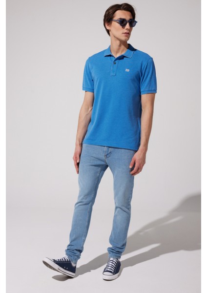 Regular Fit Normal Kesim Polo Yaka İndigo Tişört