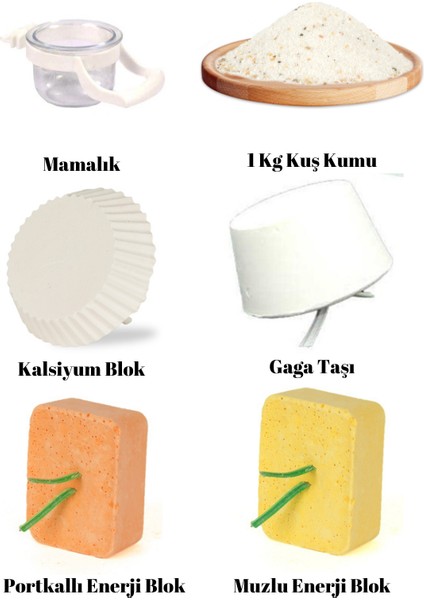 Kuş Kumu ve Gaga Taşı Seti(1 kg Kum+Kalsiyum,b.stone,portakal,muzlu Enerji Blok,mamalık) fiyatları