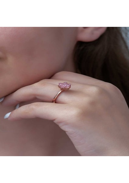 Gümüş Rose Pembe Lotus Çiçeği Yüzük indirimleri