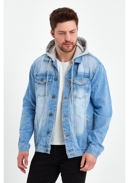 Kapüşonlu Kot Mont Açık Mavi fiyatları