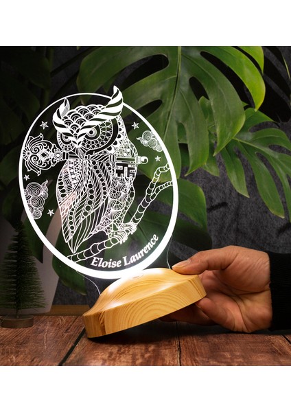Baykuş Kişiye Özel LED Lamba, Baykuş Tasarımlı 3D Gece Lambası , Baykuş Temalı Dekoratif Lamba