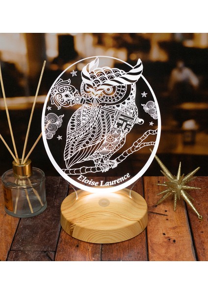 Baykuş Kişiye Özel LED Lamba, Baykuş Tasarımlı 3D Gece Lambası , Baykuş Temalı Dekoratif Lamba
