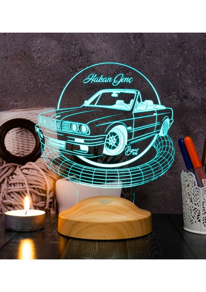 Babaya Hediye Klasik Bmw E30 Cabrio, Bmw Logolu Hediye 3D LED Lamba