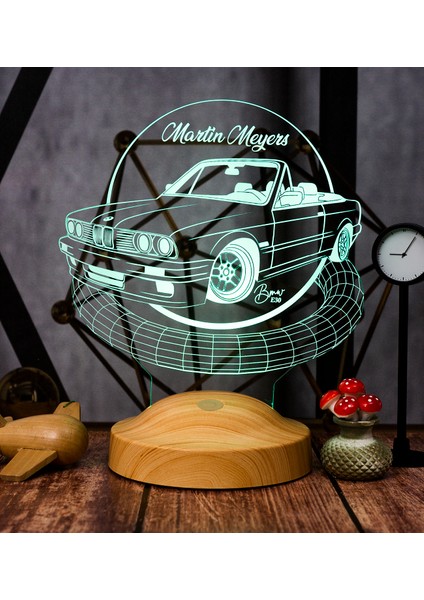 Babaya Hediye Klasik Bmw E30 Cabrio, Bmw Logolu Hediye 3D LED Lamba indirimleri