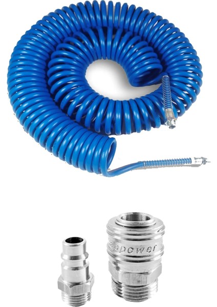 Profesyonel Yüksek Kalite Kompresör Spiral Hava Hortumu 8 mm 8 mt Hava Jakı Kompresör Recor Seti