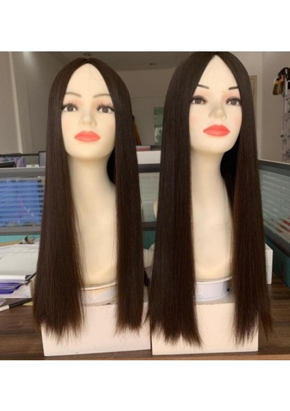 70 cm Açık Kestane Gerçek Saç Peruk