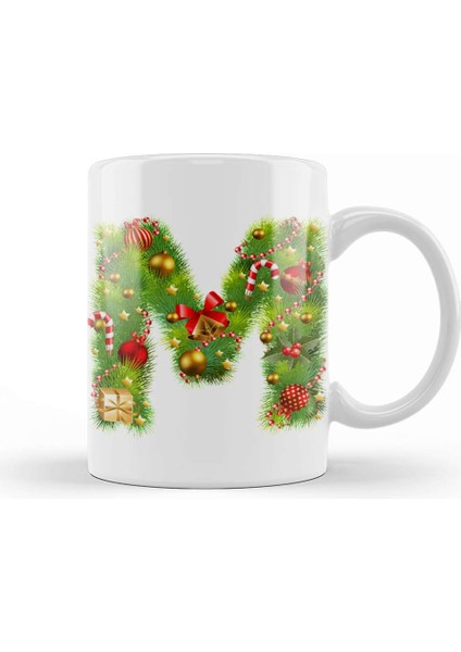 Yeni Yıl Yılbaşı Özel M Harfli Kupa Bardak Porselen