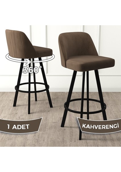 Concept Atex Serisi 360°C Döner Bar Sandalyesi Siyah Metal Ayaklı Babyface Kumaş 1 Adet Bar Sandalyesi