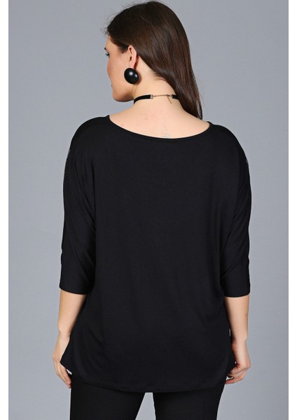 Büyük Beden Göğüs V Sim Bluz Siyah modelleri