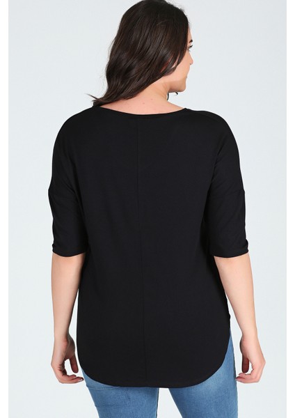 Büyük Beden Yan Yırtmaç Yarım Kol Bluz Siyah fırsatları