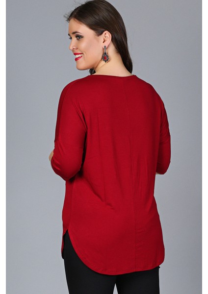 Büyük Beden Yan Yırtmaç Yarım Kol Bluz Bordo modelleri