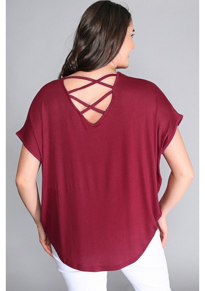 Büyük Beden Sırt Çapraz Kısa Kol Bluz Kırmızı