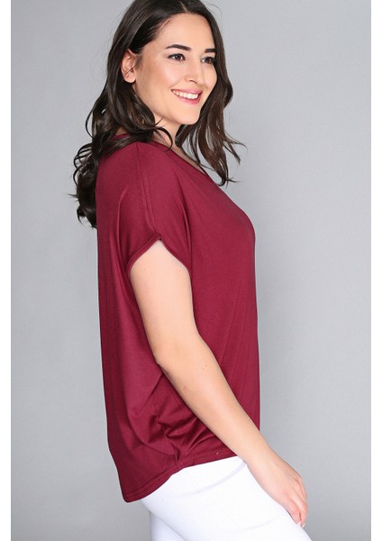 Büyük Beden Sırt Çapraz Kısa Kol Bluz Kırmızı fiyatları