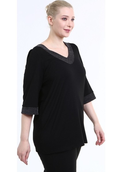 Büyük Beden Yaka Kolucu Sim Bluz Siyah fiyatları