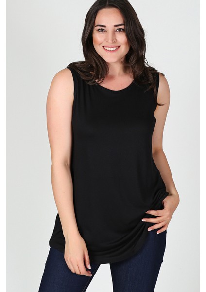 Büyük Beden Kolsuz Viskon Basic Bluz Siyah fiyatları