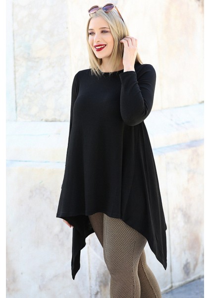 Etek Verev Uç Uzun Kol Tunik Siyah