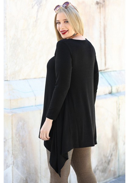 Etek Verev Uç Uzun Kol Tunik Siyah modelleri