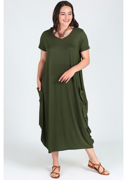 Jumbo Kısa Kol Elbise Haki fiyatları