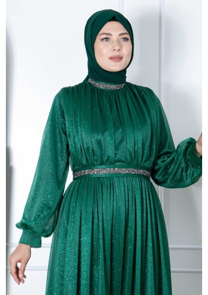 Taş Işlemeli Simli Tül Abiye Zümrüt FHM858 fırsatları