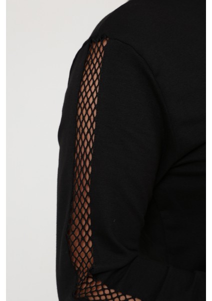 Kolüstü File Fermuarlı Sweatshirt Siyah modelleri