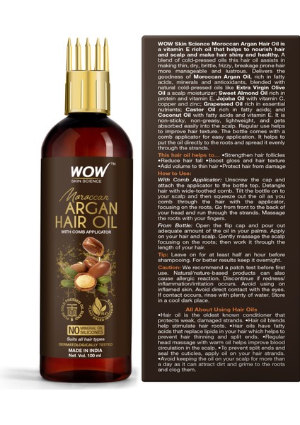 Fas Argan Saç Yağı Tarak Aplikatörlü-%99,4 Doğal Içerik-Soğuk Sıkım 100ML