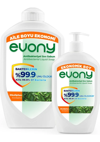 Evony Antibakteriyel Sıvı Sabun Okaliptus 1500ml + 700ml