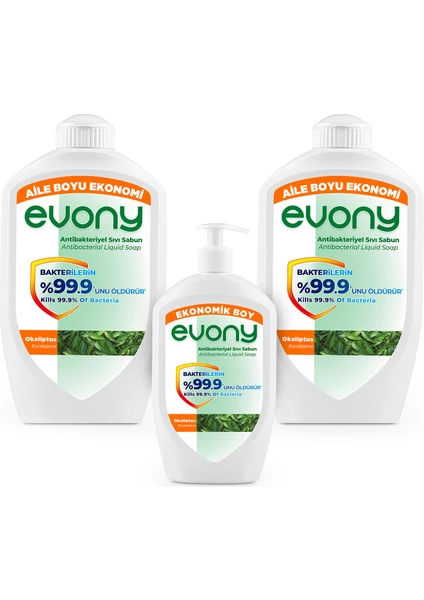 Evony Antibakteriyel Sıvı Sabun Okaliptus 1500ml x 2 Adet + 700ml